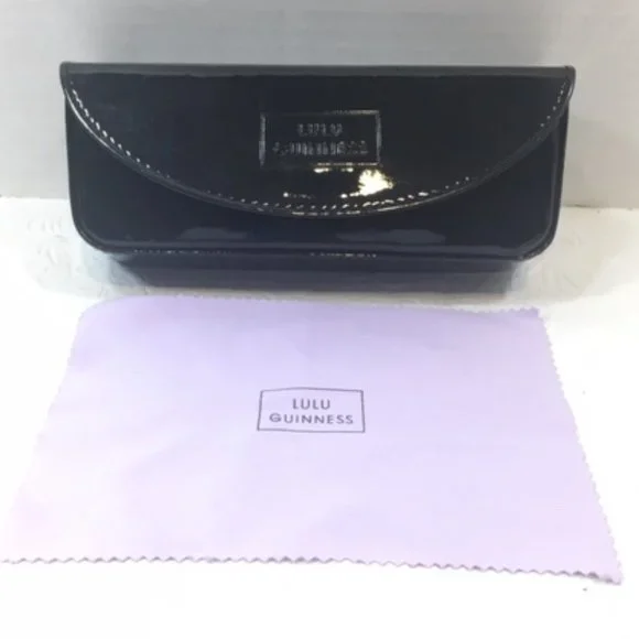 Lulu Guinness Designer 👓Eyeglasses👓 Hard Shell Case w/Mirror Black Shiny - Picture 1 of 6